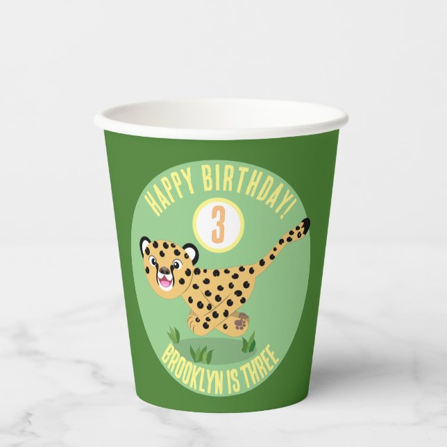 Niedlicher personalisierter glücklicher Gepard Geb Pappbecher (Vorderseite)