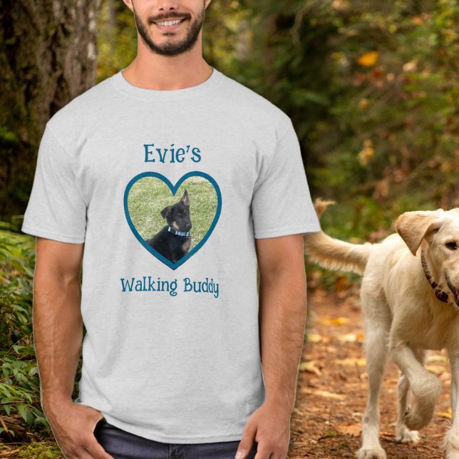 Niedlicher Personalisierter Hund zu Fuß Buddy Hear T-Shirt (Teal Personalized Dog Walking Buddy Heart Photo T-Shirt
)