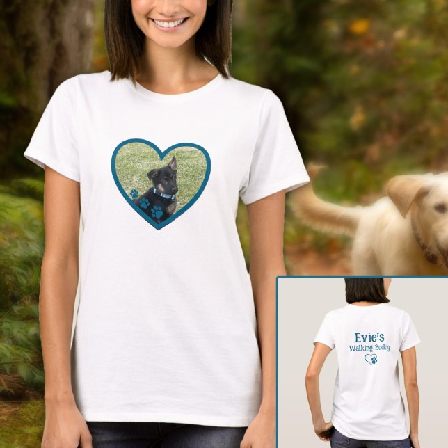 Niedlicher Personalisierter Hund zu Fuß Buddy Hear T-Shirt (Teal Personalized Dog Walking Buddy Heart Photo Tshirt
)