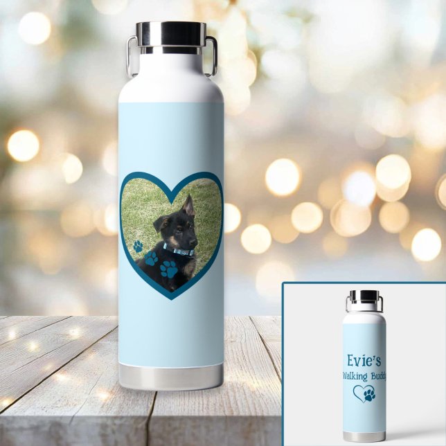 Niedlicher Personalisierter Hund zu Fuß Buddy Hear Trinkflasche (Cute Personalized Dog Walking Buddy Heart Photo Water Bottle)
