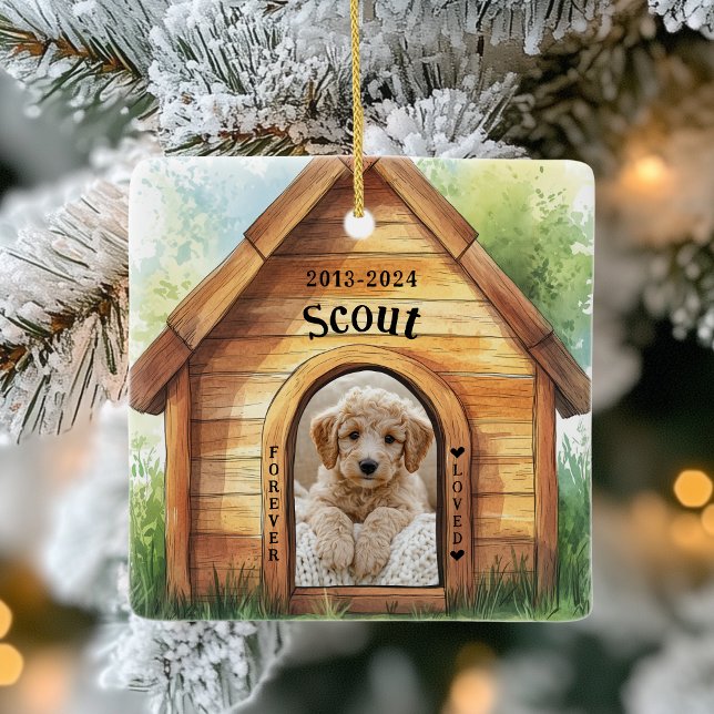 Niedlicher Personalisierter Hundeplan Keramikornament (Shown on a Ceramic Square Ornament)