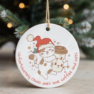 Niedlicher Personalisierter Kaffee und Katzen Keramik Ornament