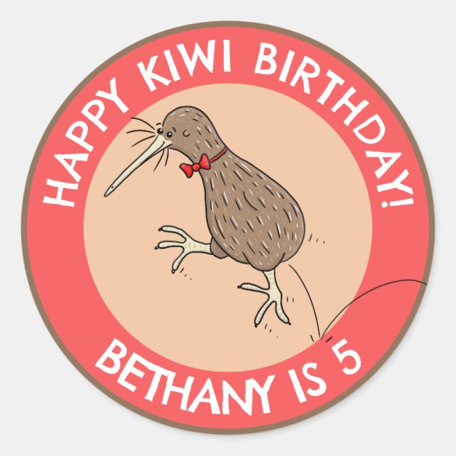 Niedlicher personalisierter Kiwi-Vogel-Geburtstag  Runder Aufkleber (Vorderseite)