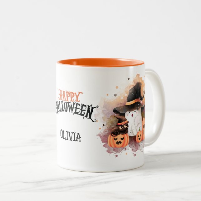 Niedlicher, personalisierter Krug zum Halloween-Ka Zweifarbige Tasse (VorderseiteRechts)