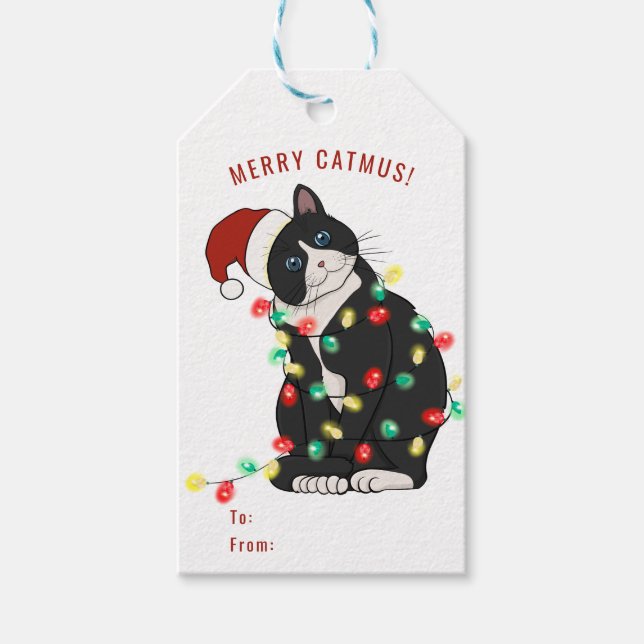 Niedlicher Personalisierter Merry CatMus Weihnacht Geschenkanhänger (Vorderseite)