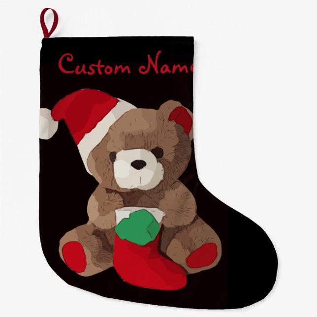 Niedlicher personalisierter Name des Teddy-Bären Großer Weihnachtsstrumpf (Vorderseite)