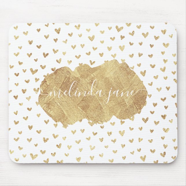 Niedlicher Personalisierter Name Gold Hearts Mouse Mousepad (Vorne)