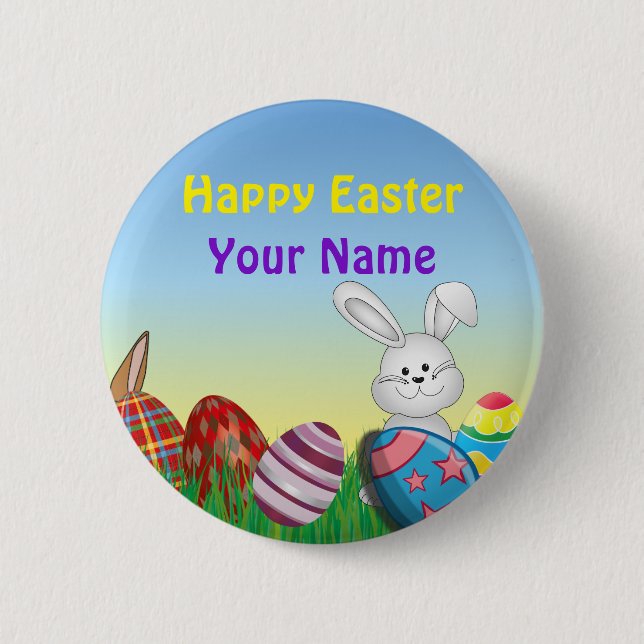 Niedlicher Personalisierter Name Happy Oster Pinba Button (Vorderseite)