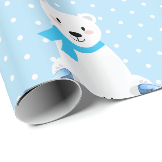 Niedlicher Personalisierter Name Polar Bear Baby B Geschenkpapier (Rolleneckpunkt)