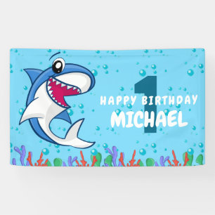 Niedlicher Personalisierter Name Shark 1. Geburtst Banner
