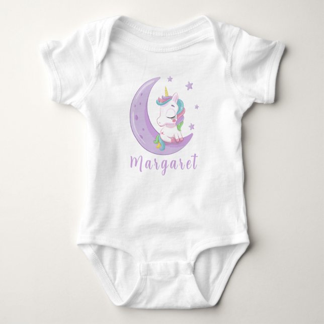 Niedlicher Personalisierter Name Unicorn Niedlich Baby Strampler (Vorderseite)