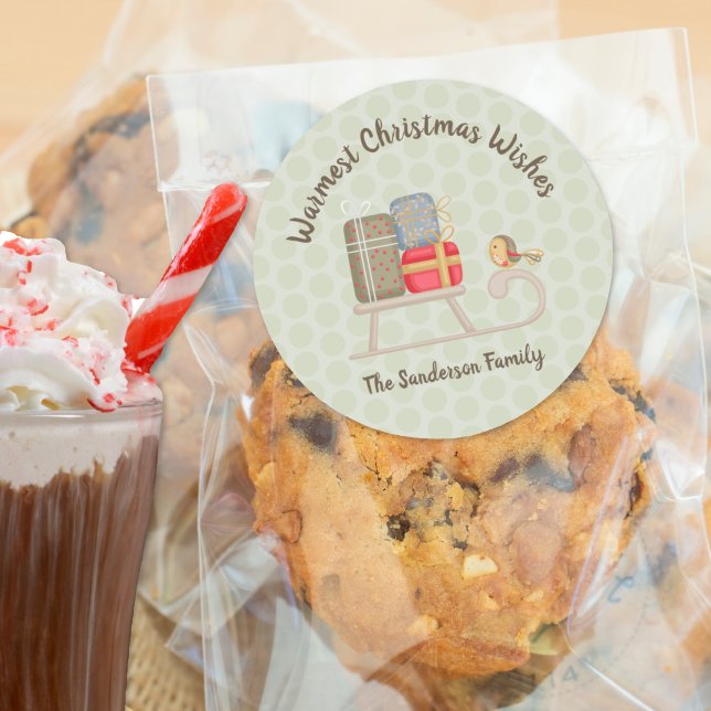 Niedlicher Personalisierter Nordischer Weihnachtss Runder Aufkleber (Cute Personalized Nordic Christmas Sled Holiday Sticker
)