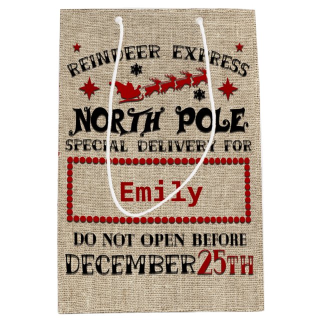 Niedlicher Personalisierter Offizieller Santa Sack Mittlere Geschenktüte (Vorderseite)