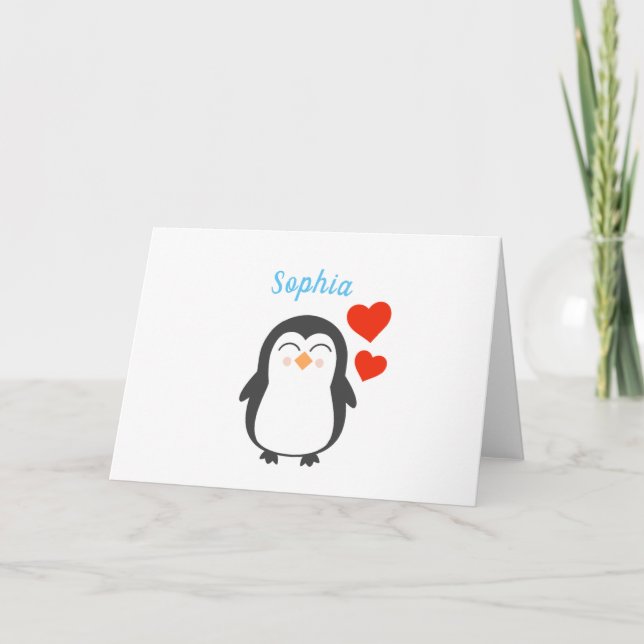 Niedlicher Personalisierter Pinguin Karte (Vorderseite)