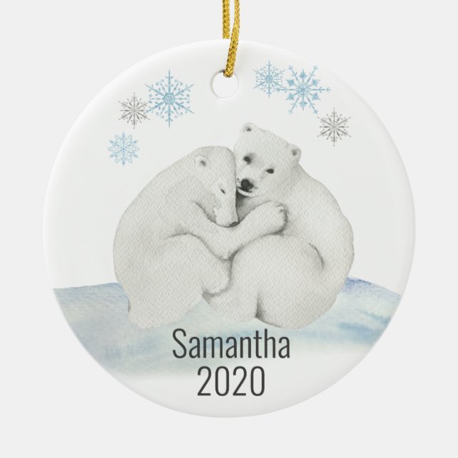 Niedlicher Personalisierter Polar Bear Cube Wasser Keramik Ornament (Vorne)