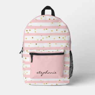 Niedlicher Personalisierter rosa Streifen und gold Bedruckter Rucksack