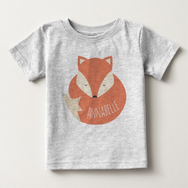 Niedlicher Personalisierter Schlaffuchs Baby T-shirt (Vorderseite)