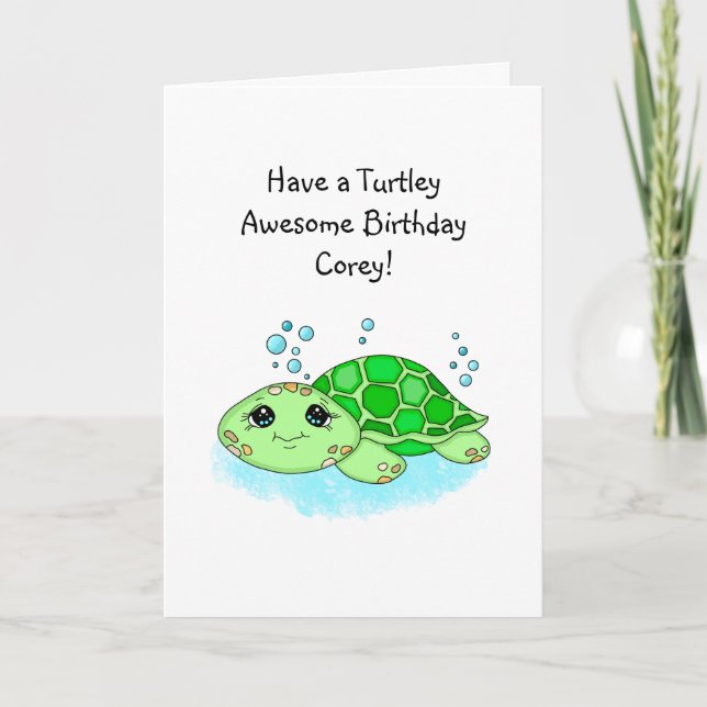 Niedlicher Personalisierter Turtle Pun Happy Birth Karte (Vorderseite)