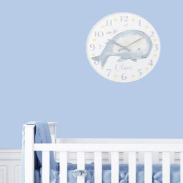 Niedlicher Personalisierter Watercolor Baby Whale Große Wanduhr