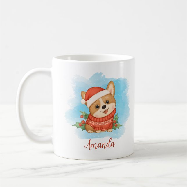 Niedlicher Personalisierter Weihnachtskorgi Kaffeetasse (Links)