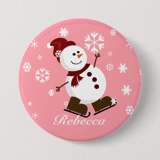 Niedlicher personalisierter WeihnachtsSnowman Button
