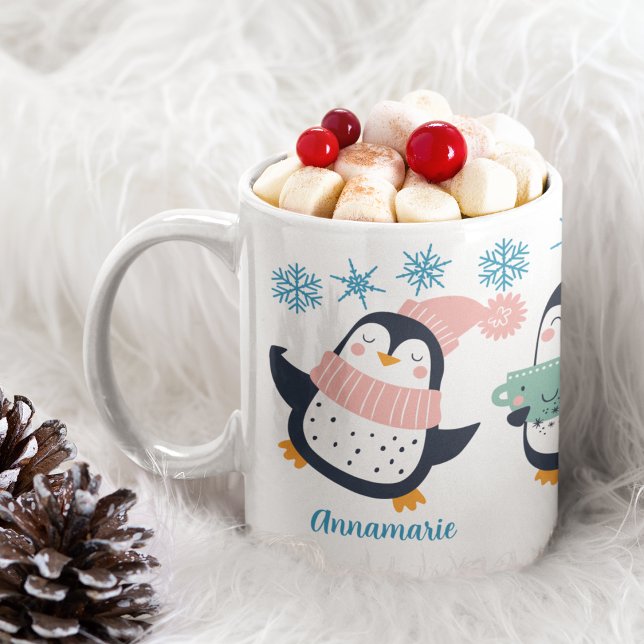 Niedlicher Personalisierter Winterpinguin Snowflak Kaffeetasse (Von Creator hochgeladen)