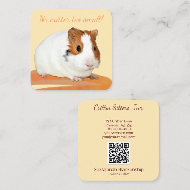 Niedlicher Pet-Care-Guinea - QR-Code Quadratische Visitenkarte (Vorne/Hinten)