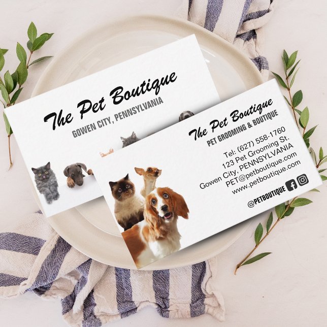Niedlicher Pet Grooming & Sitter-Skriptstil Visitenkarte (Cute Pet Grooming & Sitter Script Style Business Card)