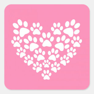 Niedlicher Pet Lover White Pink Heart Paw Print Quadratischer Aufkleber