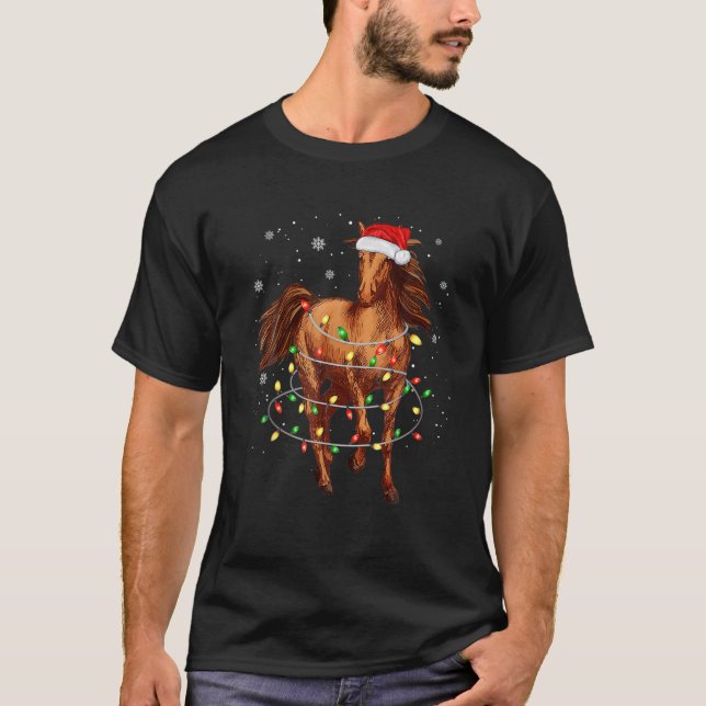 Niedlicher Pferdebaum Weihnachtslicht Weihnachten  T-Shirt (Vorderseite)