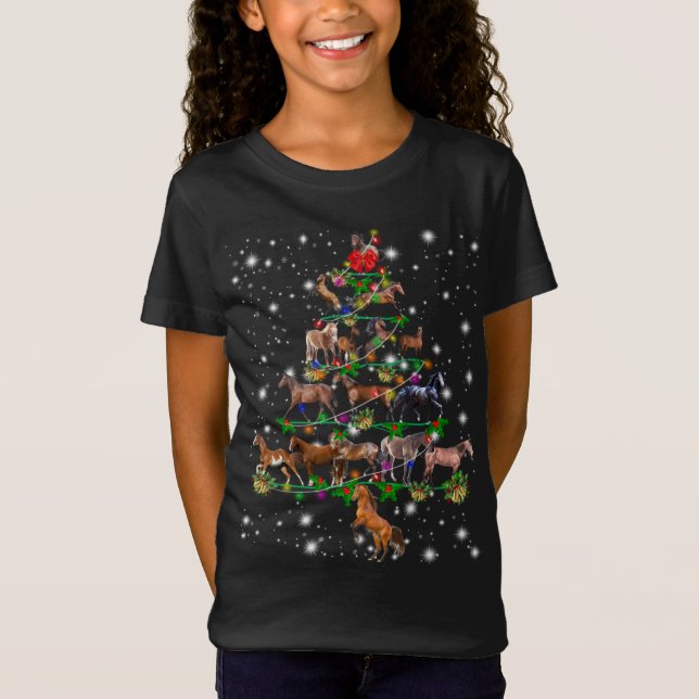 Niedlicher Pferdeweihnachtsbaum Fairy Light T-Shirt (Vorderseite)