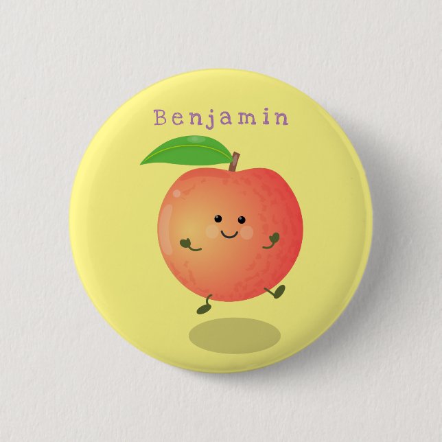 Niedlicher Pfirsichgelber Cartoon Button (Vorderseite)