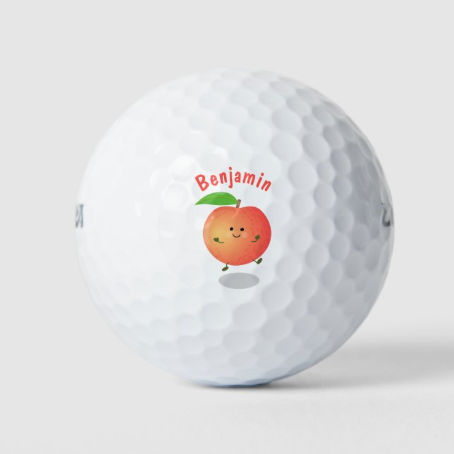 Niedlicher Pfirsichgelber Cartoon Golfball (Vorderseite)