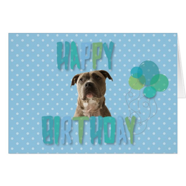 Niedlicher Pibull Hund Happy Birthday Grußkarte (Vorderseite (Horizontal))