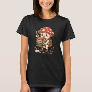 Niedlicher Pilz-Student stapelt Bücher - Kawaii T-Shirt
