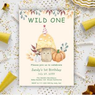 Niedlicher Pilzfall Flora 1. Geburtstag Party Einladung