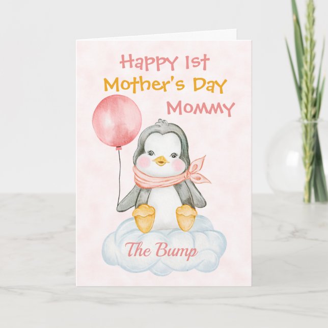 Niedlicher Pinguin 1. Muttertag Rosa Karte (Vorderseite)