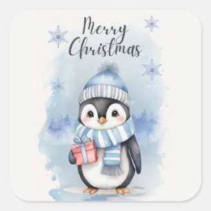 "Niedlicher Pinguin 2" Quadratischer Aufkleber