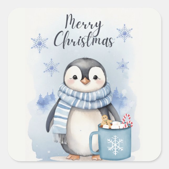 "Niedlicher Pinguin 3" Quadratischer Aufkleber (Vorderseite)