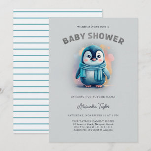 Niedlicher Pinguin Adorable Watercolor Kinderdusch Einladung