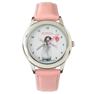 Niedlicher Pinguin Animal Watercolor Girls Kinder  Armbanduhr