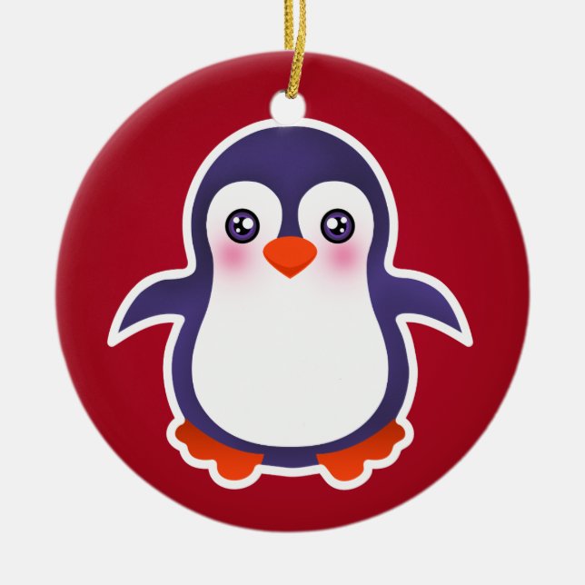 Niedlicher Pinguin auf der Roten Hintergrunddarste Keramik Ornament (Vorne)