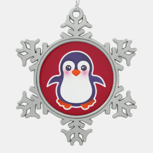 Niedlicher Pinguin auf der Roten Hintergrunddarste Schneeflocken Zinn-Ornament