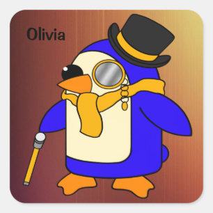 Niedlicher Pinguin aus Cartoon, sonnig gelb und br Quadratischer Aufkleber