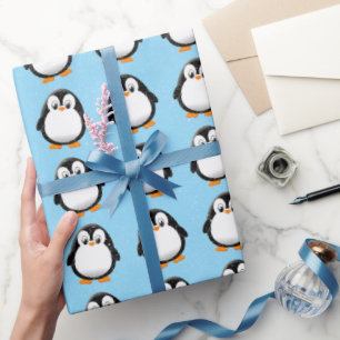 Niedlicher Pinguin Cartoon Custom Winter Blue Geschenkpapier