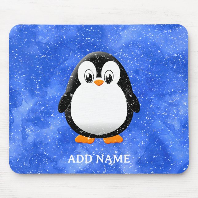 Niedlicher Pinguin Cartoon Custom Winter Blue Wate Mousepad (Vorne)