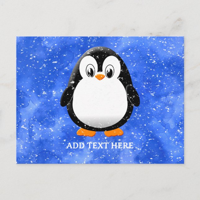 Niedlicher Pinguin Cartoon Custom Winter Blue Wate Postkarte (Vorderseite)