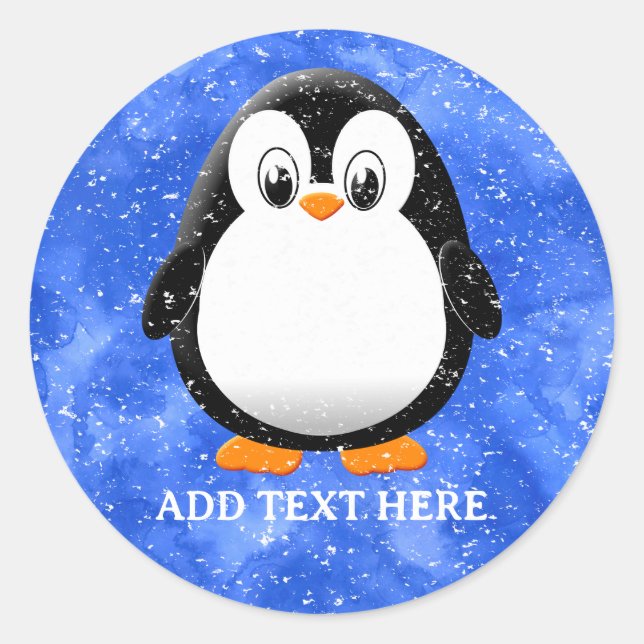 Niedlicher Pinguin Cartoon Custom Winter Blue Wate Runder Aufkleber (Vorderseite)