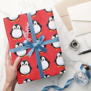 Niedlicher Pinguin Cartoon Custom Winter Red Geschenkpapier