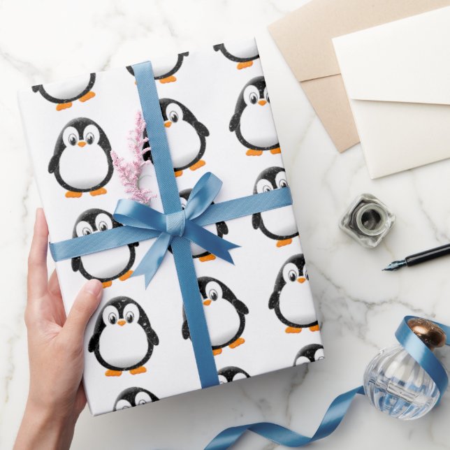Niedlicher Pinguin Cartoon Custom Winter White Geschenkpapier (Schenken)